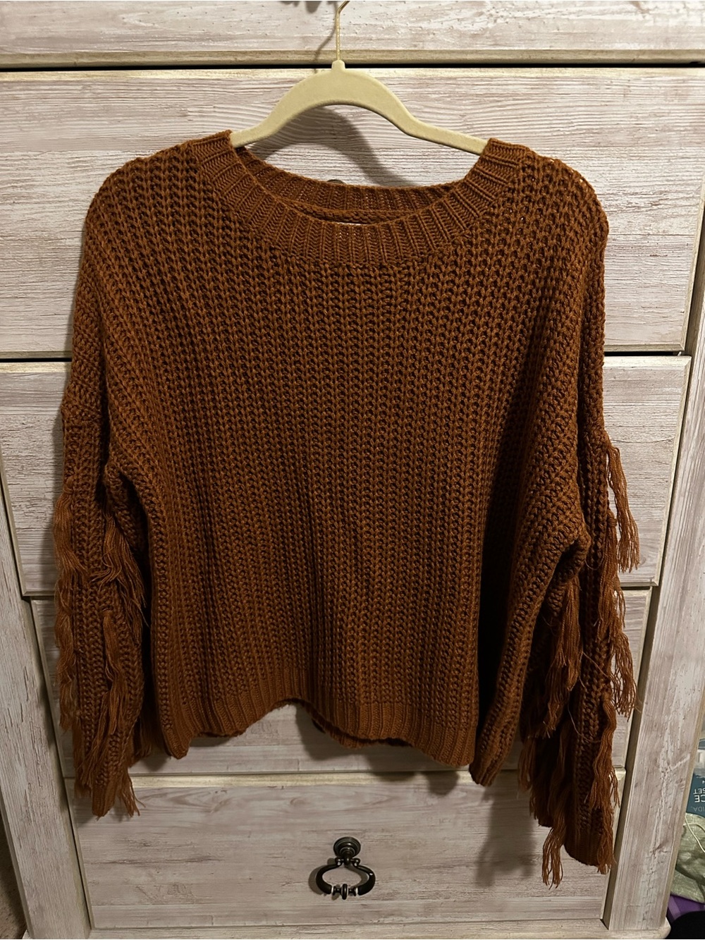 Dress Forum Los Angeles Medium Rust Chunky Knit Fringe Sleeve Sweater Boho